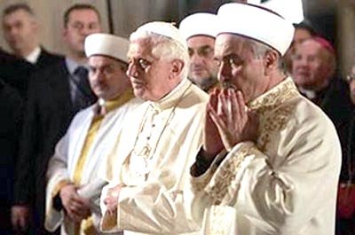 Pope Benedict XVI praying during his visit to Turkey